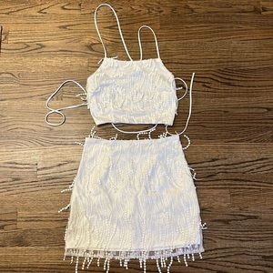 Lulus white fringe lace-up two-piece set
